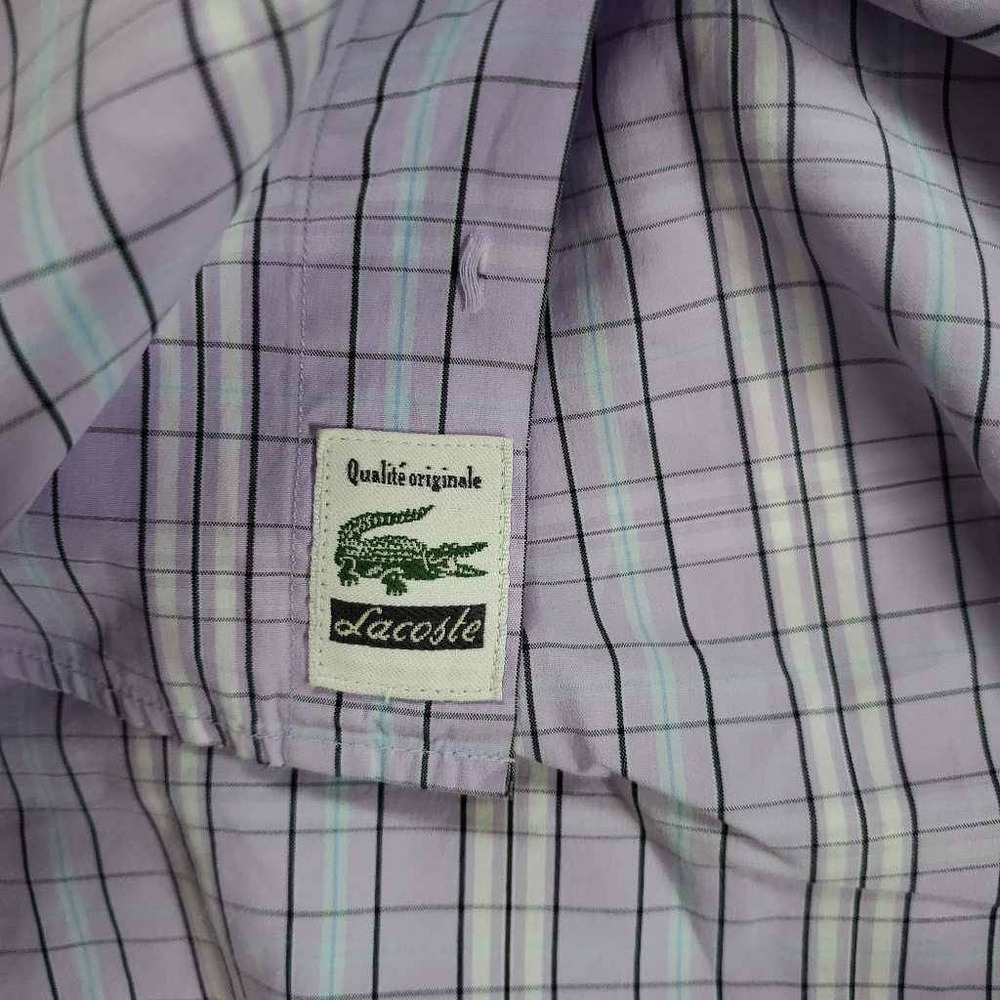 Lacoste Mens Oxford Shirt Purple White Tattersall Long Sleeve 100% Cotton 38 - Picture 6 of 7